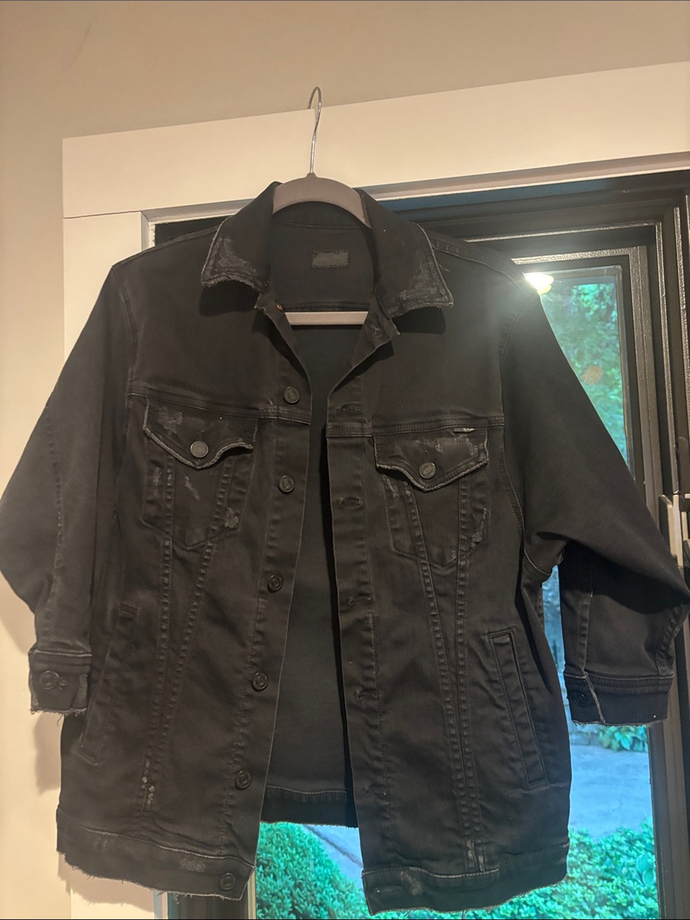 Mother The Cronie Jean Jacket Black Distressed Denim Jacket